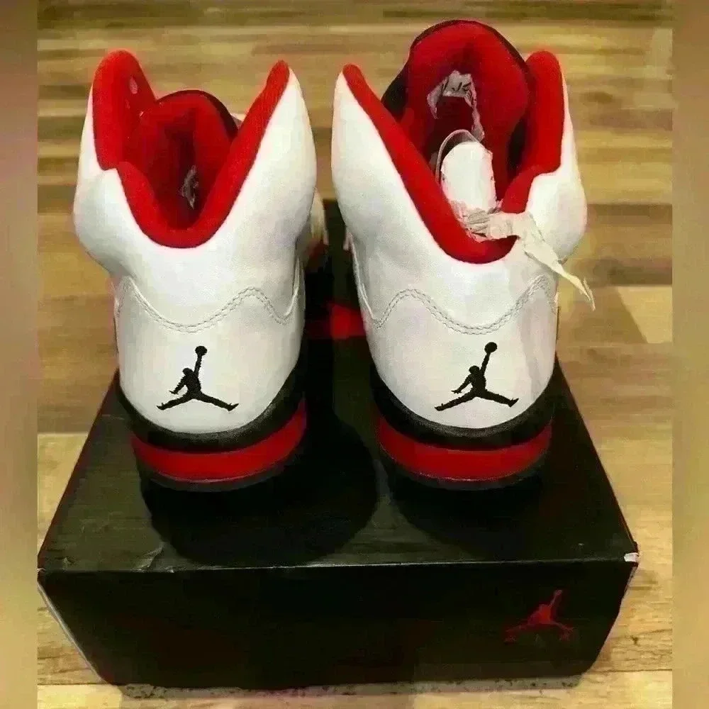 Air Jordan 5's retro size 8 white black and red